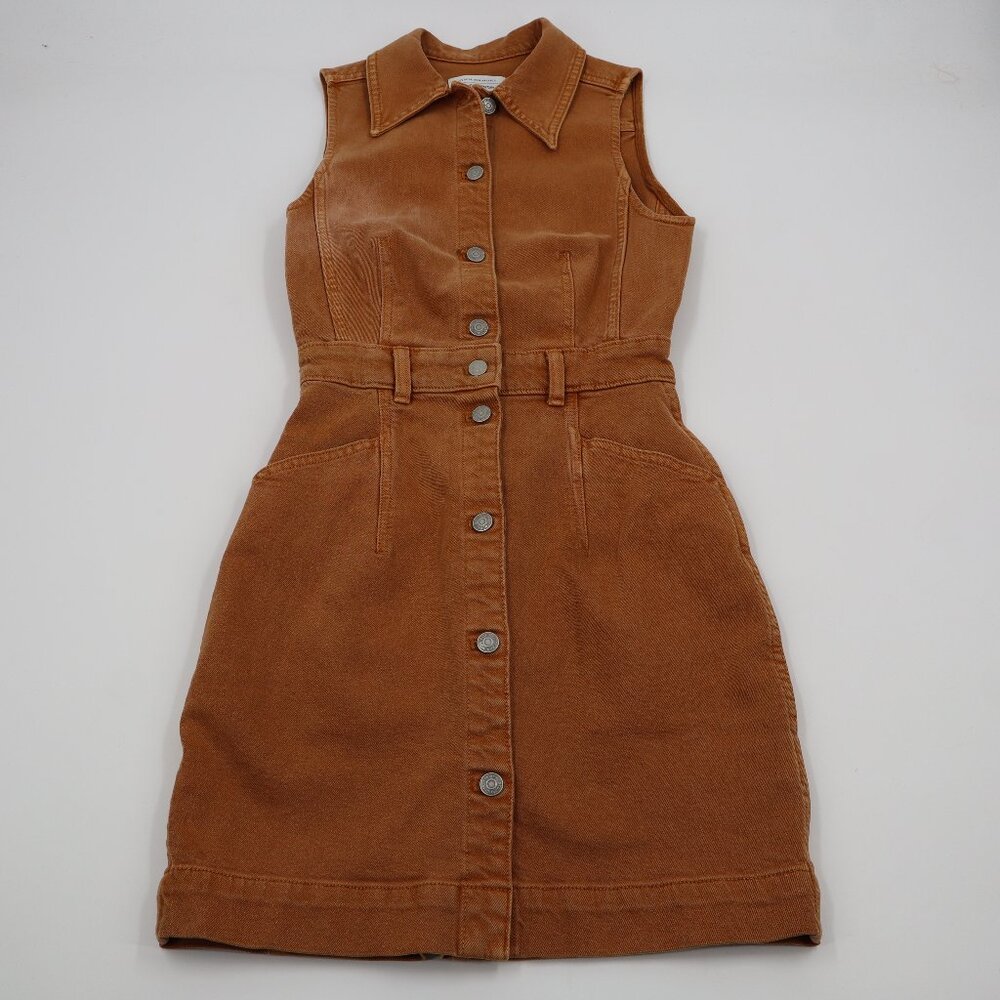 & Other Stories Denim Mini‎ Dress Women US 0 Rust Orange Button Front Sleeveless
